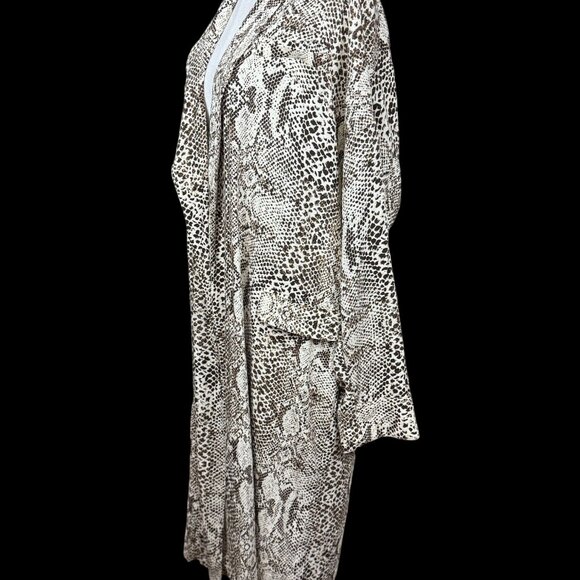 NEW Free People S Wild Nights Animal Print Long Duster cardigan Brown Cream Boho - Picture 3 of 14